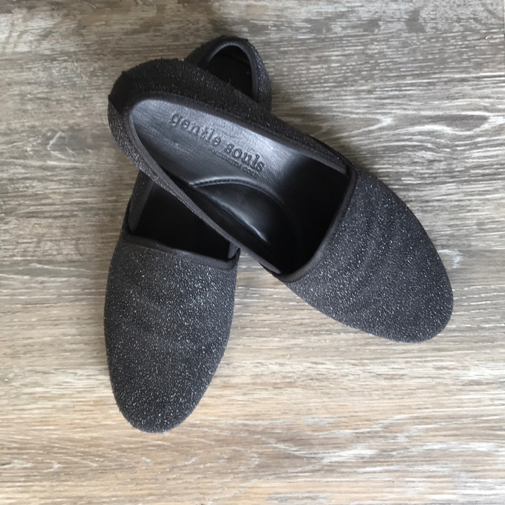 Gentle Souls black embellished moccasin slide